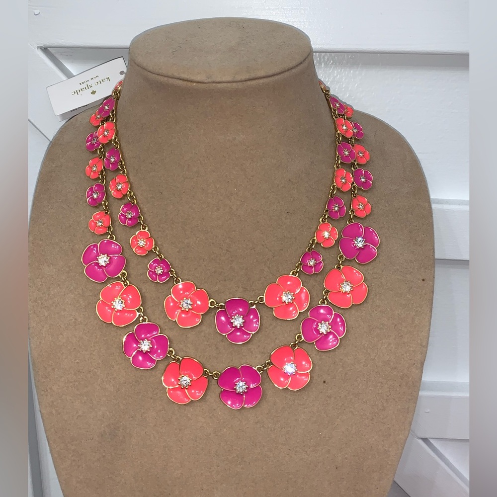 NEW Kate Spade $280 statement necklace flower pink gold
